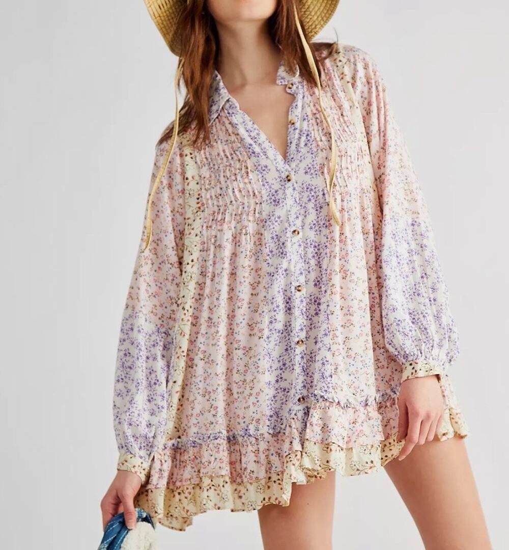 NWT FREE PEOPLE Lost In You Floral Print Ruffled Tunic